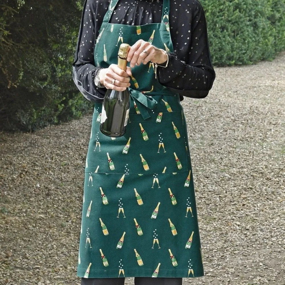 Sophie Allport Bubbles & Fizz Adult Apron Champagne Teal Cotton NWT Gift